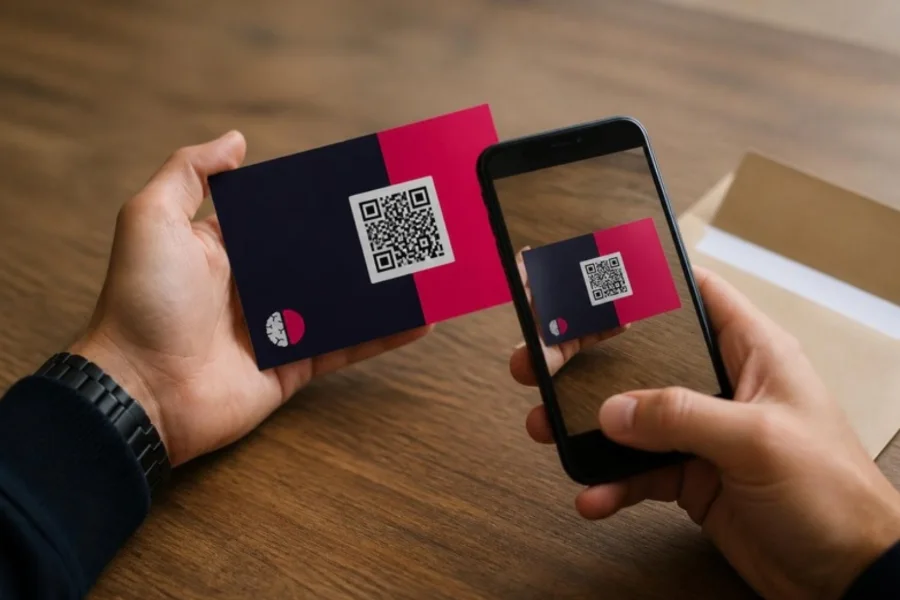 QR-code op een direct mail kaart wordt gescand