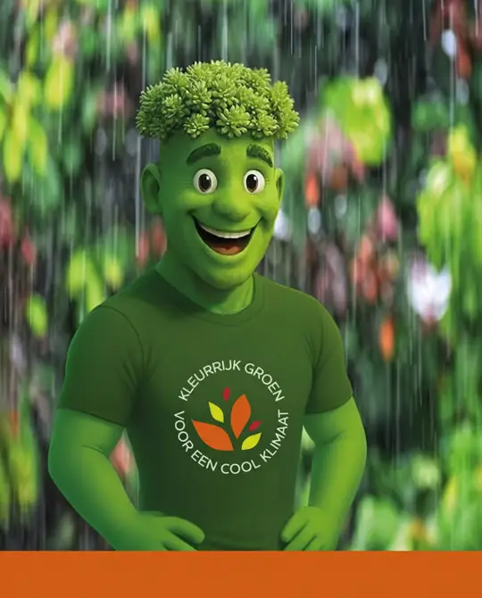 Groene mascotte in Kleurrijk Groen-shirt steekt zijn duim omhoog