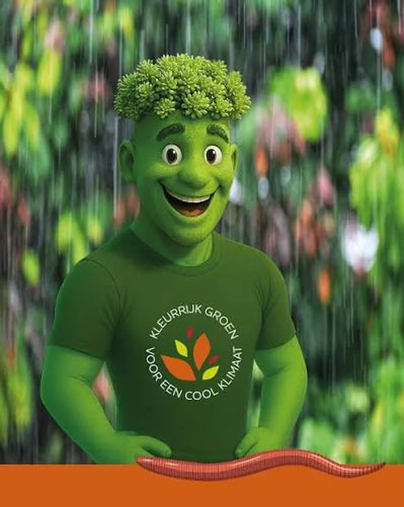 Mascotte van MooiGroendak met sedum als haar
