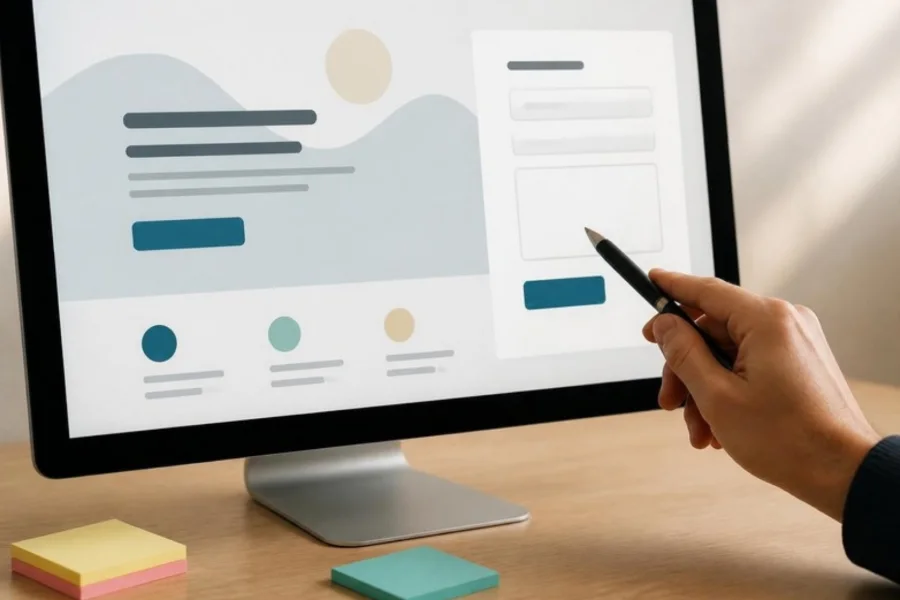 Scherm met de opzet van een websitepagina en een contactformulier