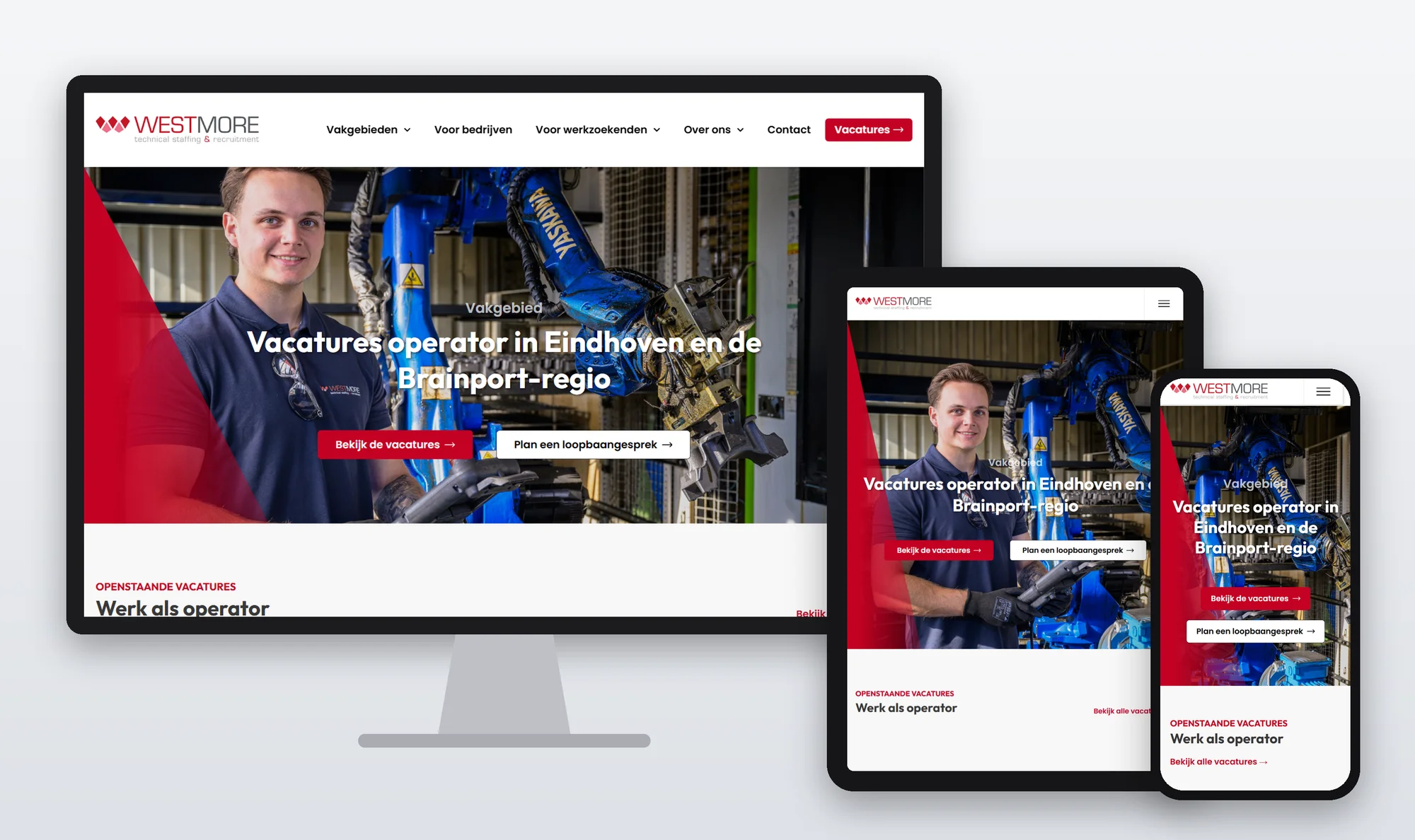 De nieuwe website van Westmore op desktop, tablet en mobiel