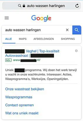 Foutief voorbeeld van lokale marketing in Google Ads Foutief voorbeeld van lokale marketing in Google Ads